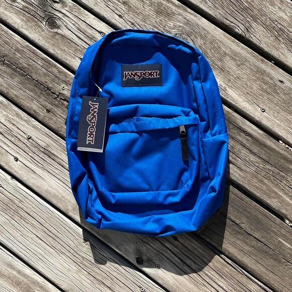 Deadstock Y2K Vintage Jansport Superbreak Canvas Backpack - Blue / Black - Picture 1 of 3